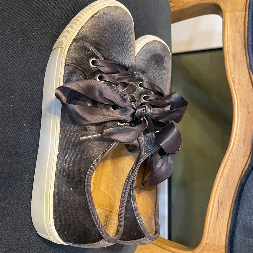 Women's Gray Satin Lace Sneakers